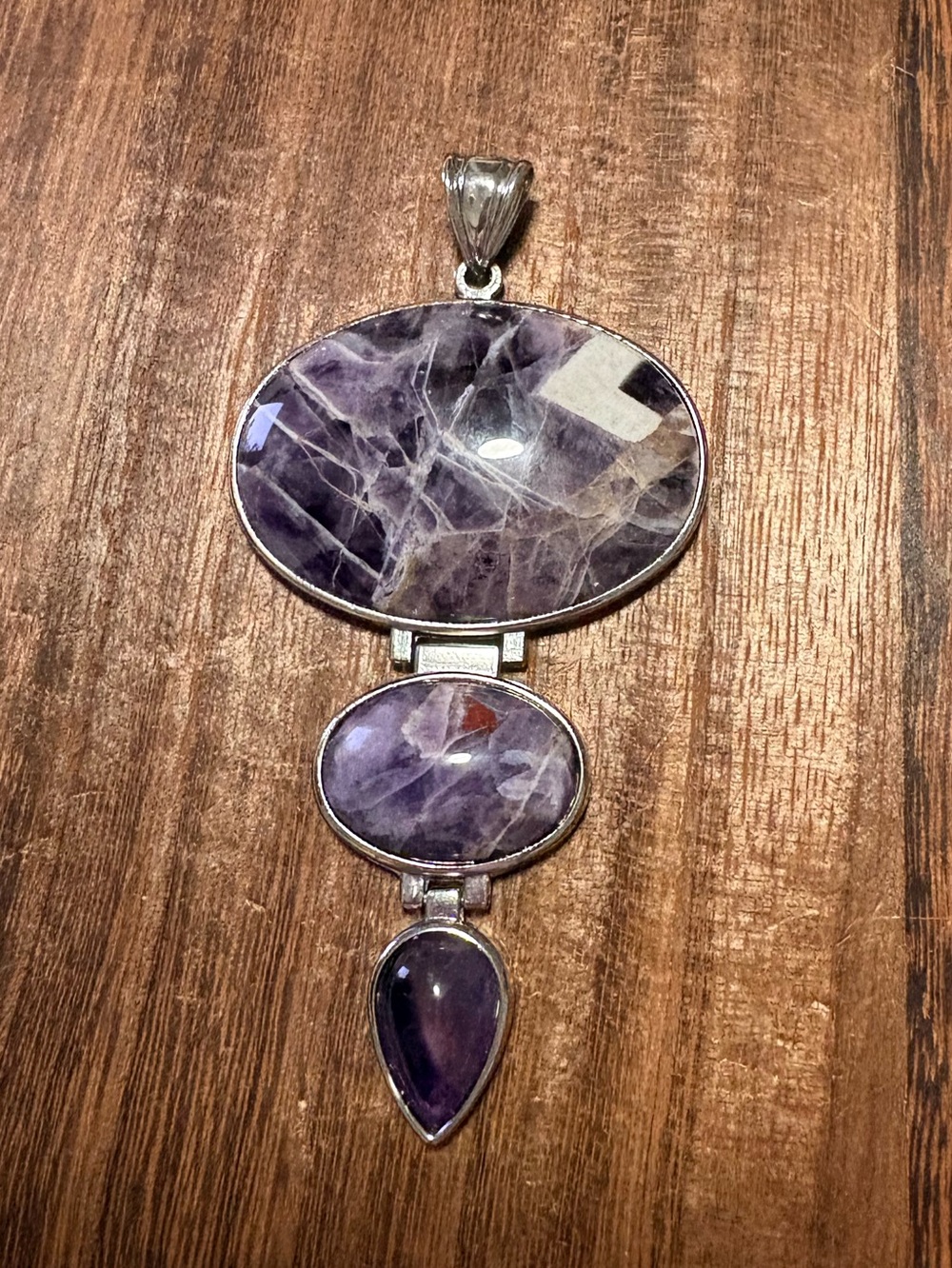 Amethyst Triple-Stone Silver Pendant